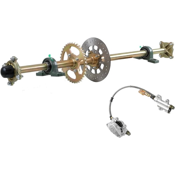 44" Rear Axle Shaft Kit with Brake Master Cylinder and Chain Sprocket Brake Disc Pillow Block for ATV Quad Go Kart Golf Cart