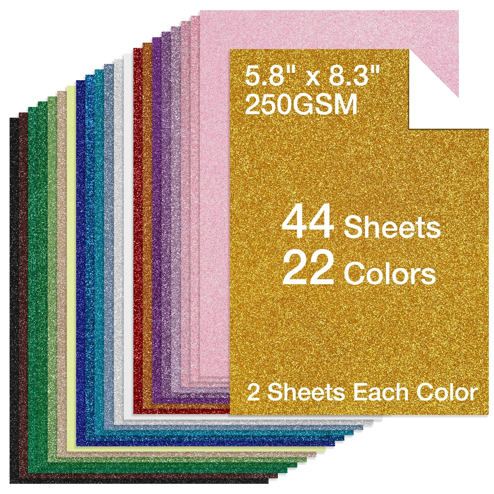 44 Sheets Glitter Cardstock Paper - 22 Colors A5 Sparkle  250 Gsm Heavy Craft Card Stock For Cricut Scrapbooking Making Party Decorations & Invitations | Non-shedding Scrapbook Supplies