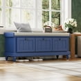 thumbnail image 1 of 44″ Storage Bench w/3 Drawers and Storage Compartment, Shoe Bench with Cushion, for Entryway Living Room Hallway Bedroom, Easy Assembled, Navy Blue, 1 of 9