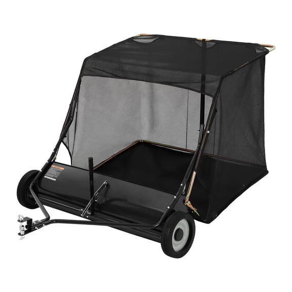 44 in Tow Behind Lawn Sweeper, 29 cu. ft. Extra-Large Capacity Pull Behind Grass Sweeper, Adjustable Sweeping Height for Riding Mower, Heavy Duty Leaf & Debris Collector for Yard Cleanup,Black