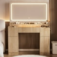 thumbnail image 1 of 44" Vanity Desk with Mirror and Lights, Glass Top with RGB Lighting Makeup Table with Fluted Storage Drawer, Cabinet,3 LED Lights Modes, Power Outlet for Bedroom, 1 of 8