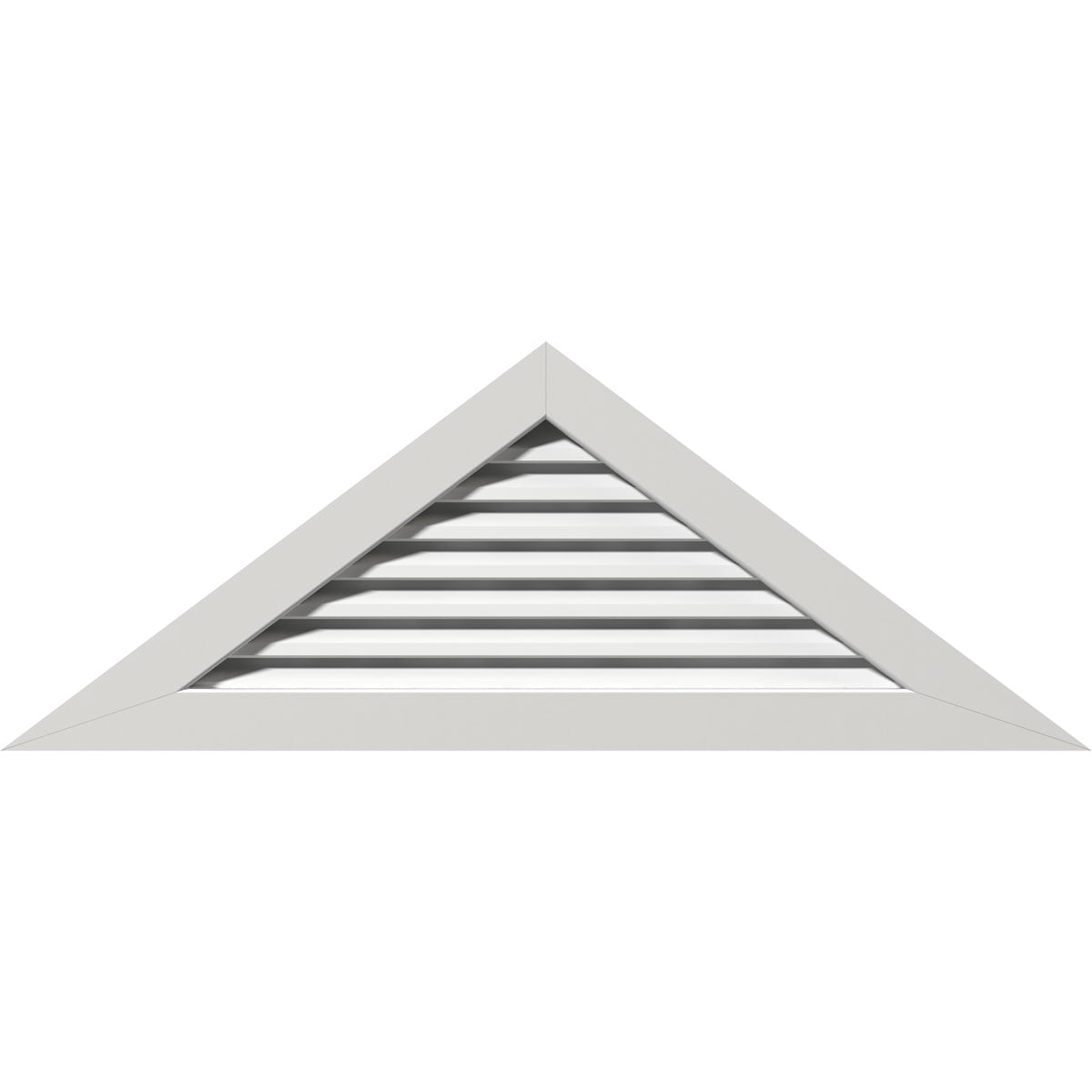 44"W x 12 3/4"H Triangle Gable Vent (62 1/2"W x 18 1/8"H Frame Size) 7/12 Pitch: Functional, PVC Gable Vent w/ 1" x 4" Flat Trim Frame