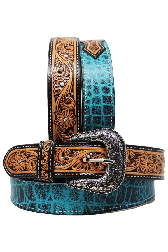 44   Western 1 1/2" Wide Men Women Rodeo Floral Tooled Leather Belt 26FK68