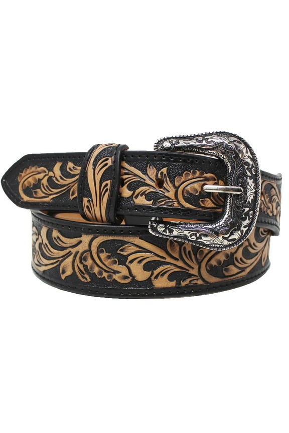 44 Western 1-3/4" Tapered Antique Floral Tooled Full-Grain Leather Belt 26RS53T