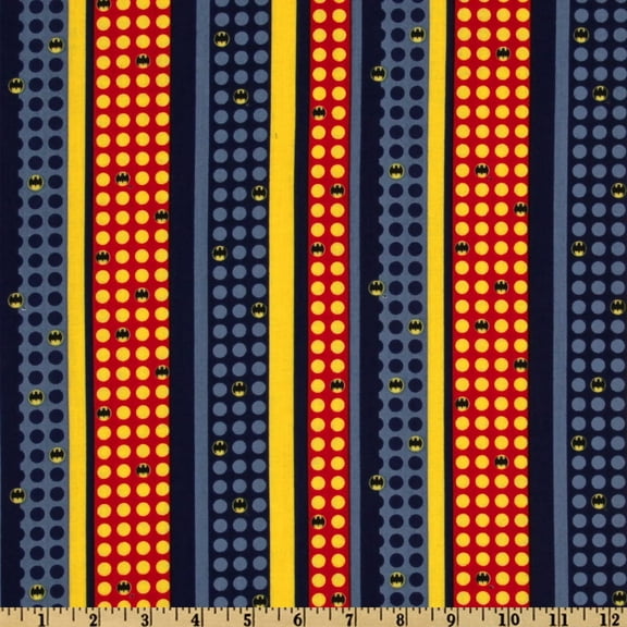 44'' Wide The Joker's Back Batman Logo Stripe Yellow/Blue/Red Fabric By The Yard