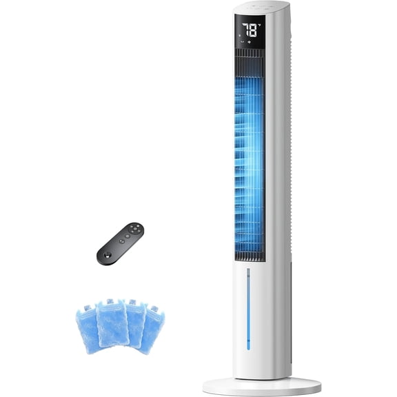 44" Windowless Portable Evaporative Conditioner, 4 Modes & 3 Speeds, 12H Timer, 4L Tank for 24H Cooling, 4 Ice Packs, 17FT Remote, 120° Oscillating Fan for Indoor Use