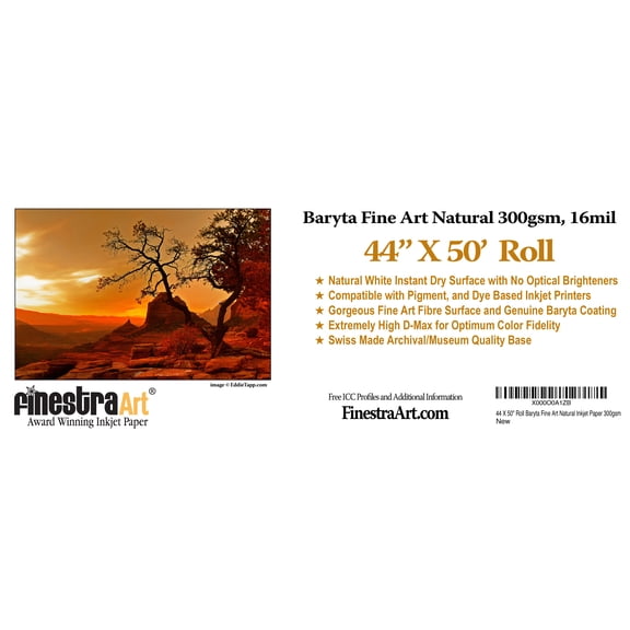 44" X 50" Baryta Fine Art Natural Inkjet Paper - Roll