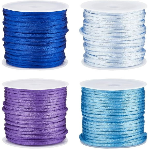44 Yards 4 Rolls Nylon String 2mm Royal Blue Purple Nylon Cord Satin Rattail Cord Nylon String Trim Silk Cord Chinese Knot Friendship Bracelet Beading String for Braiding Craft Kumihimo colorful