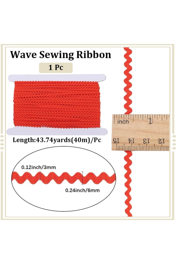44 Yards Rick Rack Trim RIC Rac Ribbon 1/8 inch Rickrack Lace Wave Zig Zag Orange Red Wave Bending Fringe Lace Trim S Shaped Woven Fabric for Sewing DIY Crafts Wedding Dress