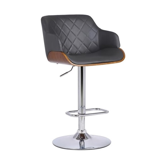 44 in. Gray Faux Leather & Iron Swivel Adjustable Height Bar Chair