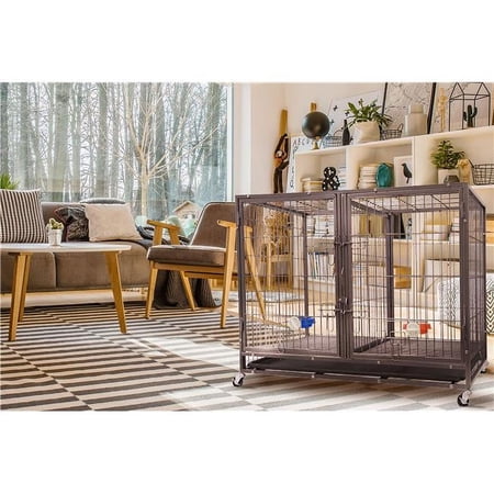 44 in. Heavy Duty Stackable Cat & Dog Crate with Divider & Water Bowls