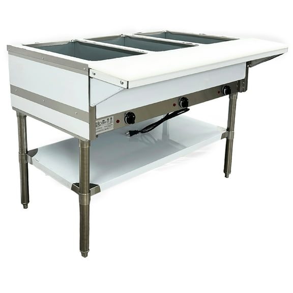 44 in. Hot Food Table Natural Gas Open Base, 3-Well Electrical Steam Table 120V Warmer and Dry Steam Table, NSF Certified