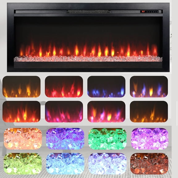 44-inch in Wall Recessed Electric Fireplace Antique Black Tempered Glass & Sheet Metal Remote Control Home Dcor Accent Enhancer Temperature Settings Circuits Protection Device