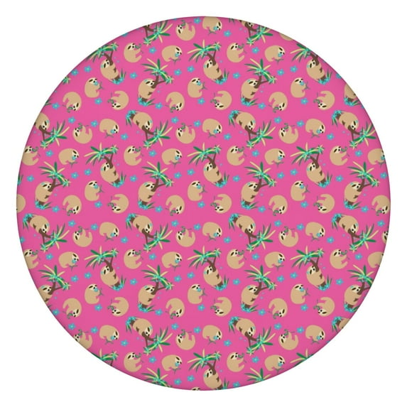 44 inch round tablecloth with cartoon sloth artwork, elastic edge protector, waterproof for outdoor use