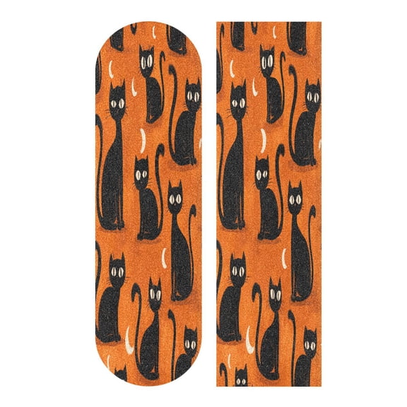 44" x 10" PVC Anti-Slip Pad Skateboard Anti-Slip Pad with High-Density Sand Grain Surface Black Cat with Moon Design