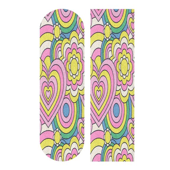 44" x 10" PVC Anti-Slip Pad Skateboard Anti-Slip Pad with High-Density Sand Grain Surface Cartoon Hearts