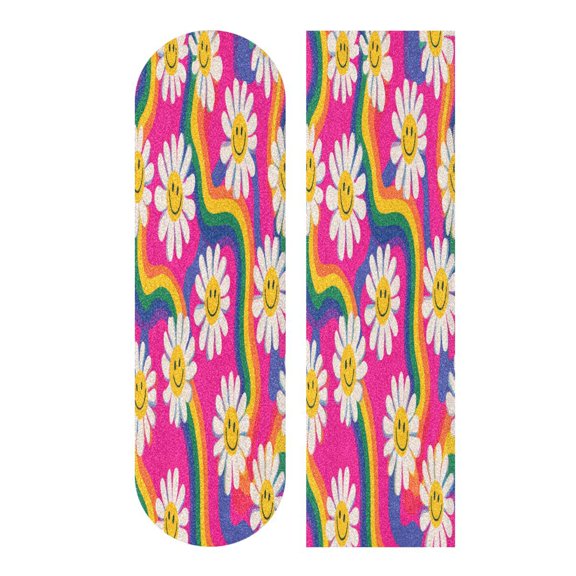 44" x 10" PVC Anti-Slip Pad Skateboard Anti-Slip Pad with High-Density Sand Grain Surface Groovy Daisies with Smiley Faces