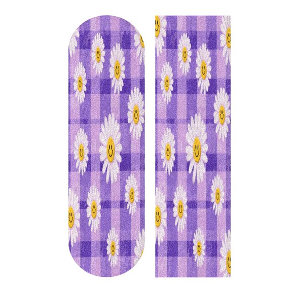 44" x 10" PVC Anti-Slip Pad Skateboard Anti-Slip Pad with High-Density Sand Grain Surface Happy Daisies on Purple