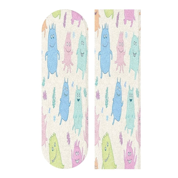 44" x 10" Skateboard Grip Tape Diamond Grit Surface, Heavy-Duty PVC Backing Non Slip Ease to Apply Pastel Cute Monsters