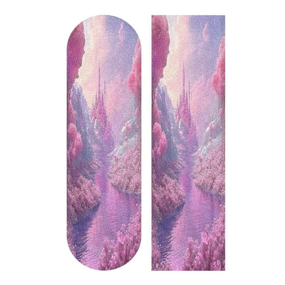 44" x 10" Skateboard Grip Tape Diamond Grit Surface, Heavy-Duty PVC Backing Non Slip Ease to Apply Pink Fantasy-style Landscape