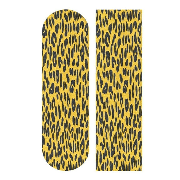 44" x 10" Skateboard Grip Tape Diamond Grit Surface, Heavy-Duty PVC Backing Non Slip Ease to Apply Yellow and Black Leopard Print