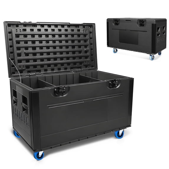 44" x 22" x 24" Heavy Duty Stackable Rolling Cable Road Case - HDPE Watertight Dustproof Case for Pro Audio, DJ Equipment & Musical Instrument Accessories, ATA Certified with Lockable Casters