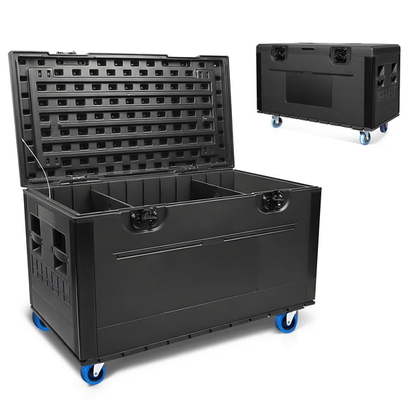 44" x 22" x 24" Heavy Duty Stackable Rolling Cable Road Case - HDPE Watertight Dustproof Case for Pro Audio, DJ Equipment & Musical Instrument Accessories, ATA Certified with Lockable Casters