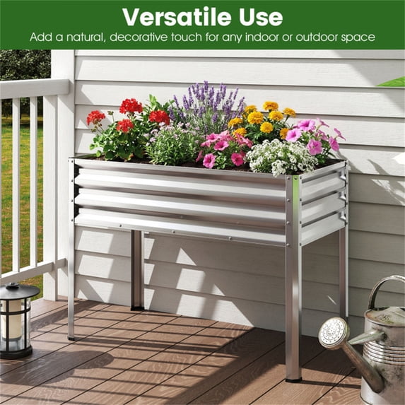 44" x 22" x 32" Silver Elevated Raised Garden Bed 32" Ergonomic Height Metal Planter with Drainage Holes 5 Cu.ft Capacity & 175 lbs Weight Capacity for Patio Balcony Backyard