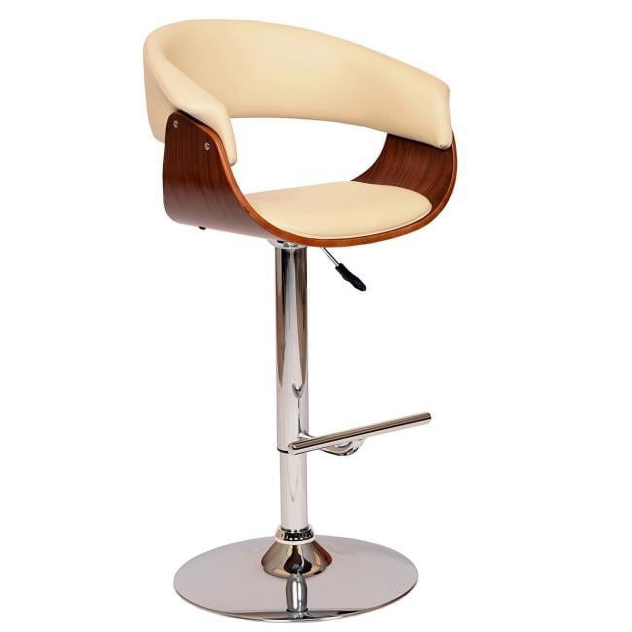 Cream Faux Leather Adjustable Swivel Barstool with Walnut Wood