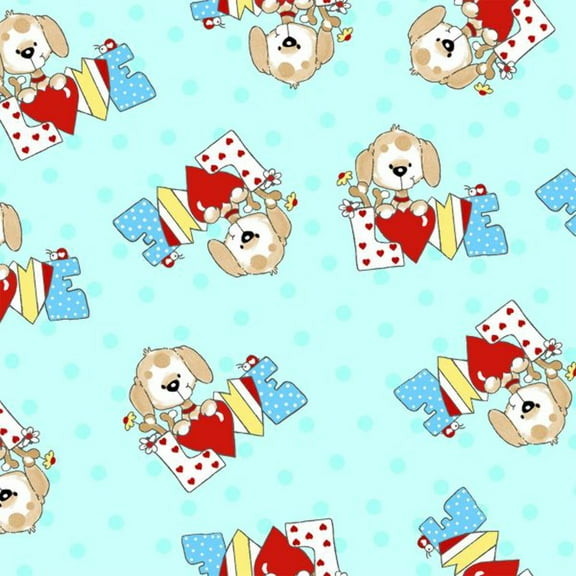44 x 36 Cotton FLANNEL Love Pups on Blue A. E. Nathan 100% Cotton Baby