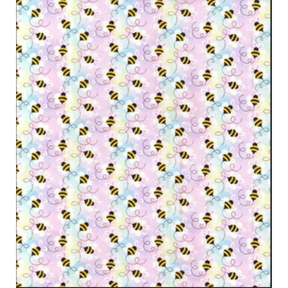 44 x 36 Easter Bees with Bunny Ears on Light Purple Fabric Traditions 100% Cotton