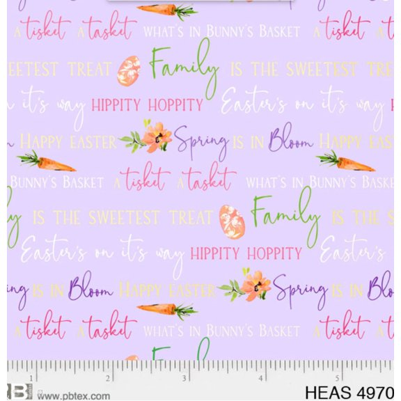 44 x 36 Easter Spring Words Text Lavender Purple Hoppy Easter P B Textiles 100% Cotton