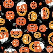 Benartex Glowoween Pumpkins On Black Glow in the Dark Halloween 100% Cotton Fabric