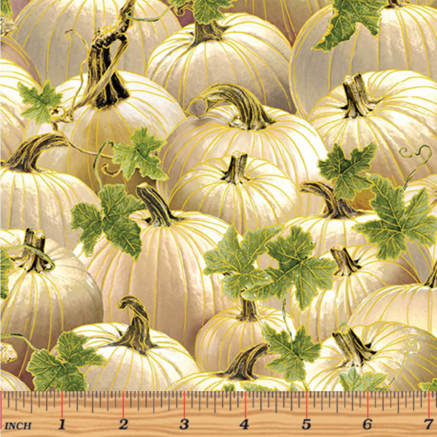 44 x 36 Harvest Pumpkins Cream Fall Metallic Thanksgiving Benartex 100% ...