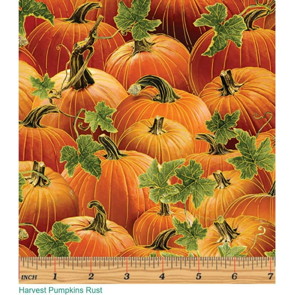 44 x 36 Harvest Pumpkins Rust Metallic Thanksgiving Benartex 100% Cotton Fabric