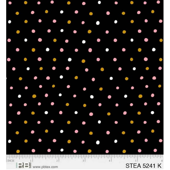 44 x 36 Multi Colored Dots on Black 100% Cotton Fabric