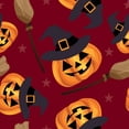thumbnail image 1 of Halloween Pumpkins and Witches Brooms on Red 100% Cotton, 1 of 1