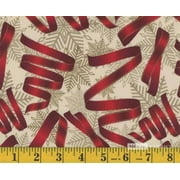 44 x 36 Red Ribbons Silver Snowflakes Christmas 100% Cotton Fabric