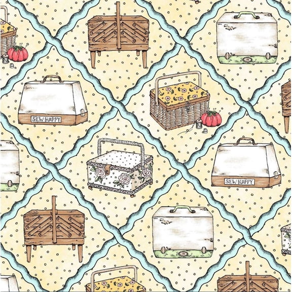 Maywood Studio Sewing Machines Diamond Ric Rac on Light Yellow Maywood Studio 100% Cotton Novelty