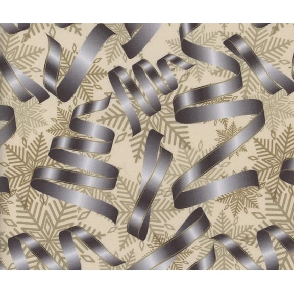 Mook Fabrics Christmas Silver Ribbons Silver Snowflakes 100% Cotton Fabric