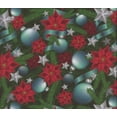 thumbnail image 1 of Mook Fabrics Christmas Teal Ornaments and Ribbons Poinsettias 100% Cotton Fabric By the yard, 1 of 2