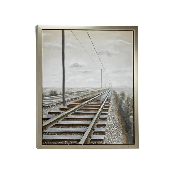 44" x 53" Railroad Track Landscape Framed Wall Art with Silver Frame, by DecMode