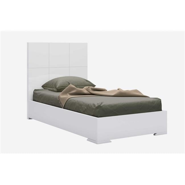 Gloss White Twin Metal Frame Upholstered Bed with Headboard