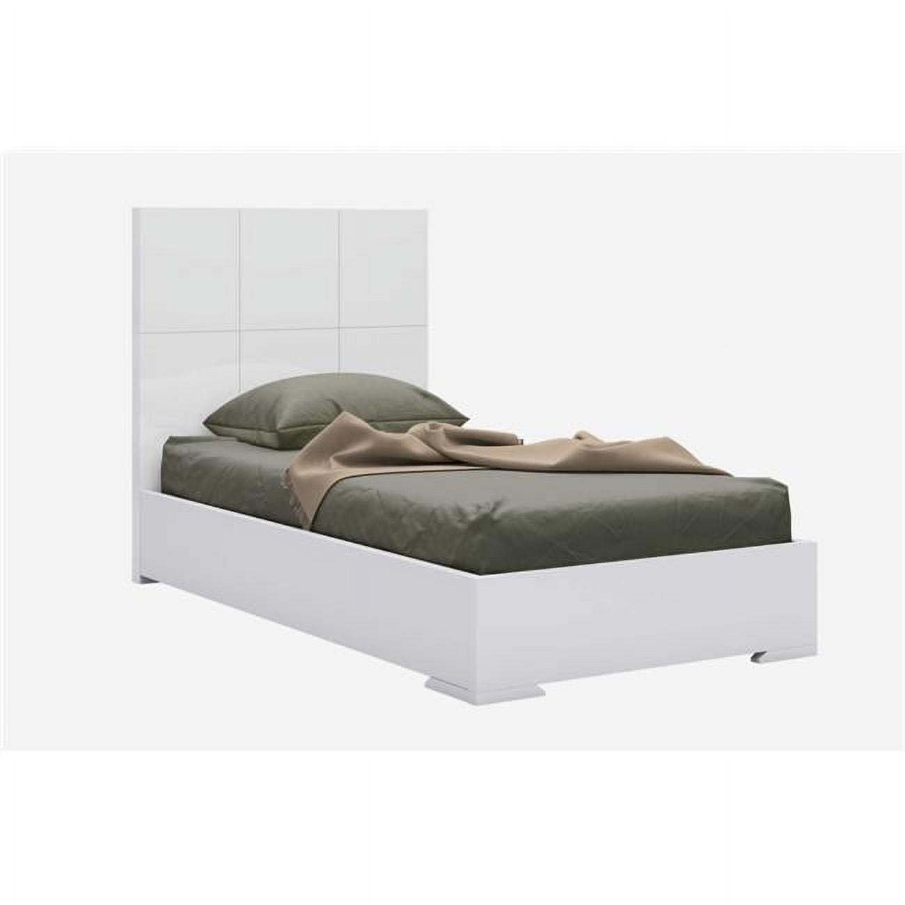 Gloss White Twin Metal Frame Upholstered Bed with Headboard