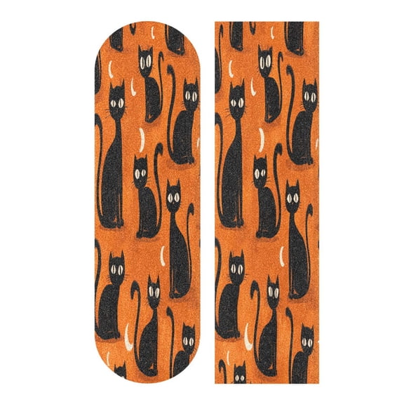 44"x10" PVC Anti-Slip Pad Skateboard Anti-Slip Pad with High-Density Sand Grain Surface Black Cat with Moon Design