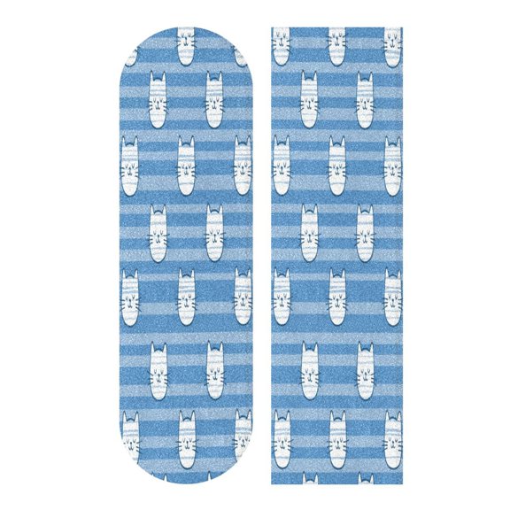 44"x10" PVC Anti-Slip Pad Skateboard Anti-Slip Pad with High-Density Sand Grain Surface Cartoon Cat Face Pattern