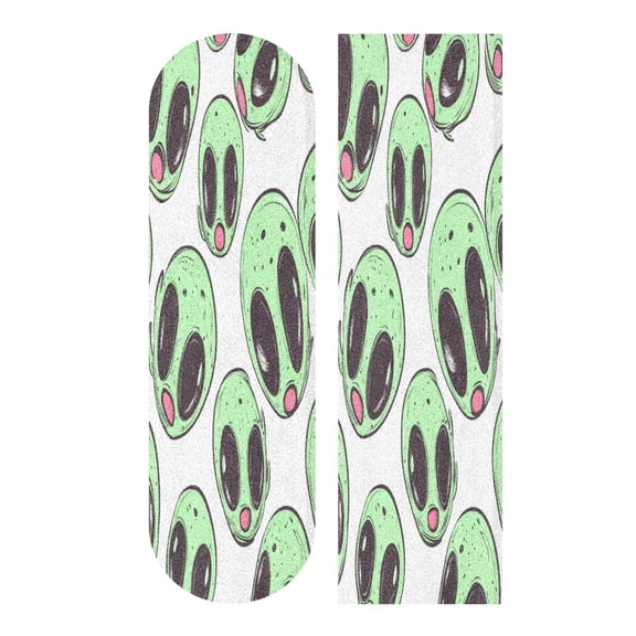 44"x10" PVC Anti-Slip Pad Skateboard Anti-Slip Pad with High-Density Sand Grain Surface Cartoon Green Aliens