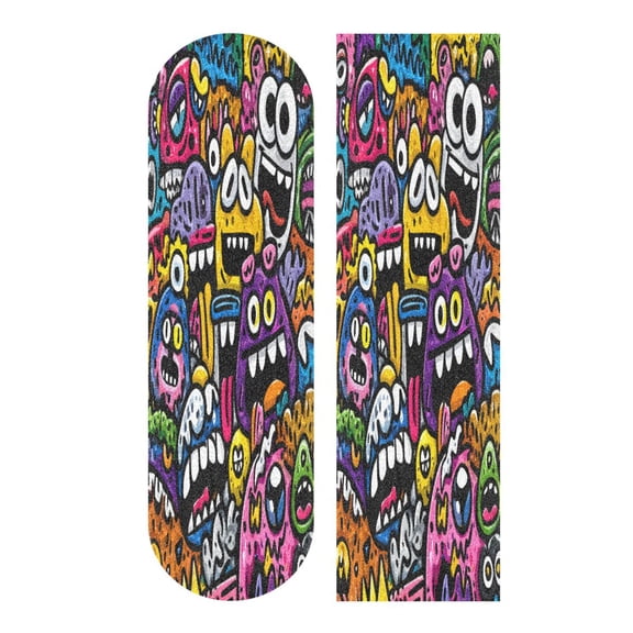 44"x10" PVC Anti-Slip Pad Skateboard Anti-Slip Pad with High-Density Sand Grain Surface Colorful Cartoon Monsters
