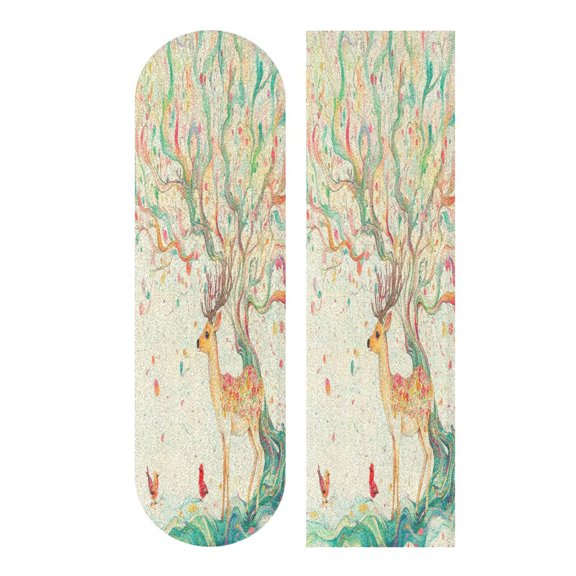 44"x10" PVC Anti-Slip Pad Skateboard Anti-Slip Pad with High-Density Sand Grain Surface Colorful Deer and Trees