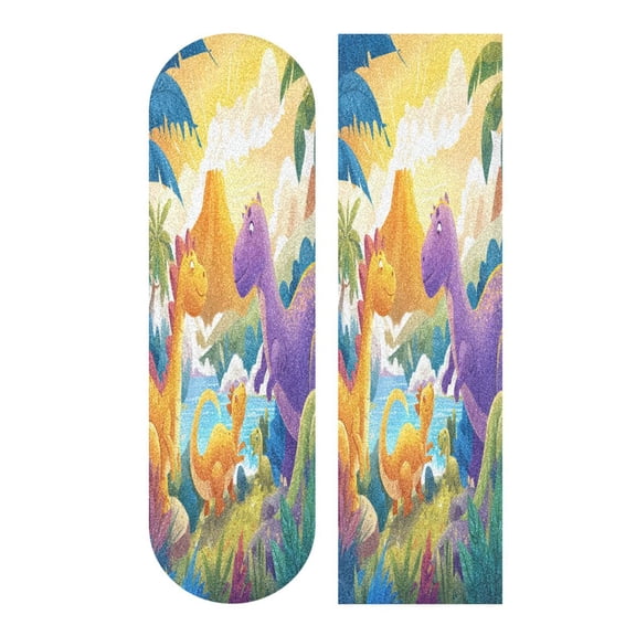 44"x10" PVC Anti-Slip Pad Skateboard Anti-Slip Pad with High-Density Sand Grain Surface Cute Dinosaur Volcano Scene